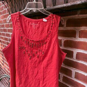 Chico's Orange Cotton Shirt embroidered with charming beadwork,  Size 2 (M)